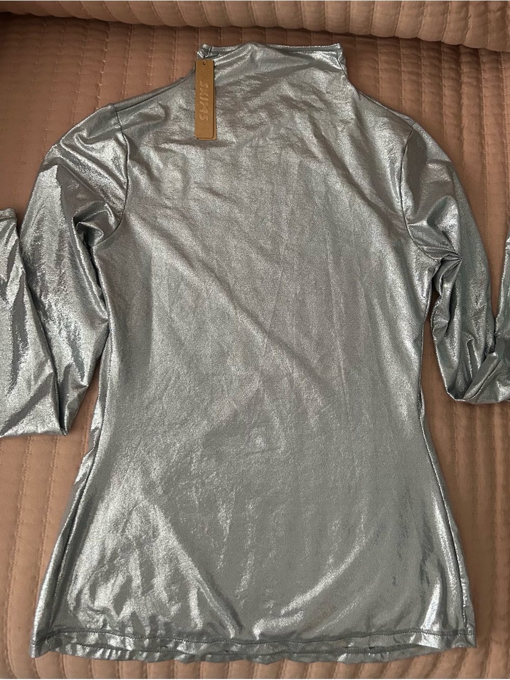 SKIMS Silver Metallic Long Sleeve Turtleneck Top - Picture 2 of 5